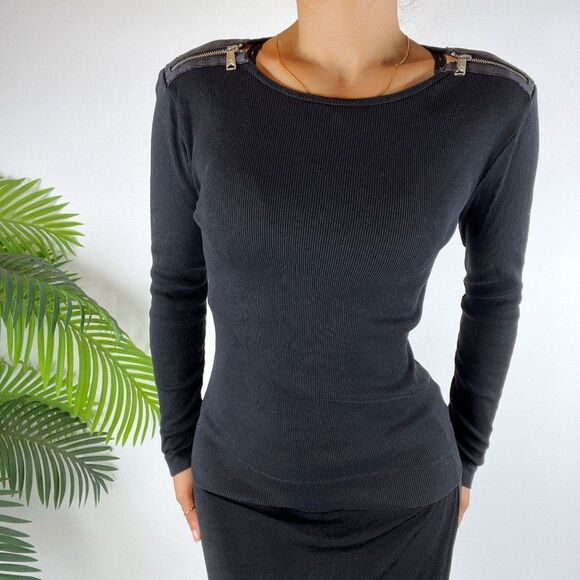 Women's Y2K Black Ralph Lauren Casual Ribbed Long Sleeve T-Shirt / Size: Small - Picture 4 of 5